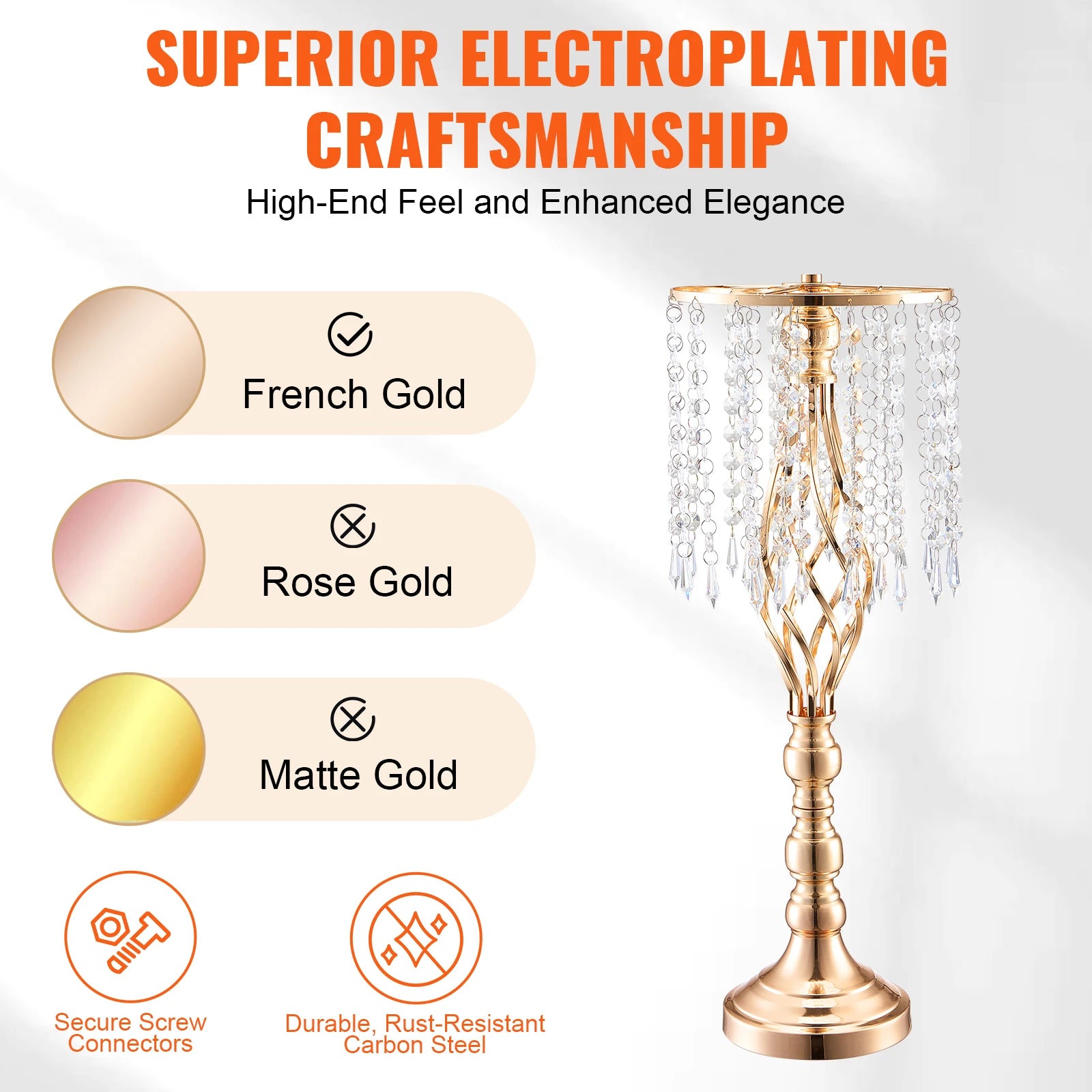 SucceBuy Tall Crystal Wedding Flower Stand Metal Wedding Centerpiece Vase Gold Flower Holders Floral Display Rack for Wedding TAVEN System LLC