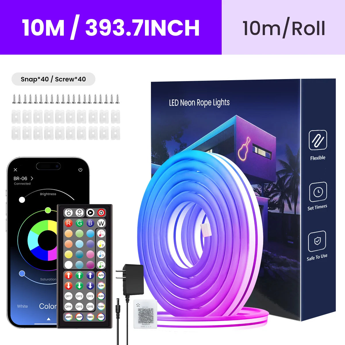 Neon LED Rope Lights,  LED Lights For Bedroom Flexible LED Light Strip With Remote And APP Control RGB Lighting Strip TAVEN System LLC