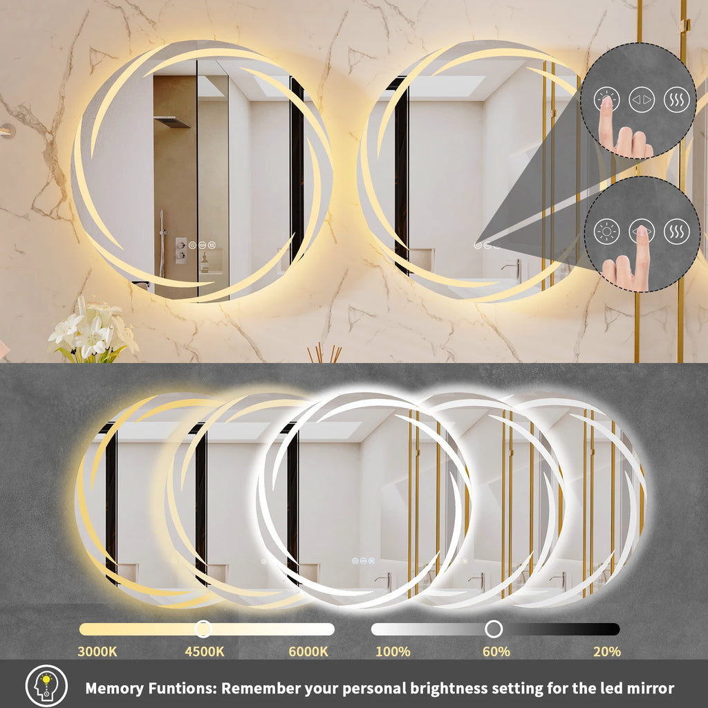 Anti-fog LED Bathroom Mirror Circle Backlit HD Wall Mounted Vanity Mirror Shatterproof 3 Colors Lights Adjust TAVEN System LLC