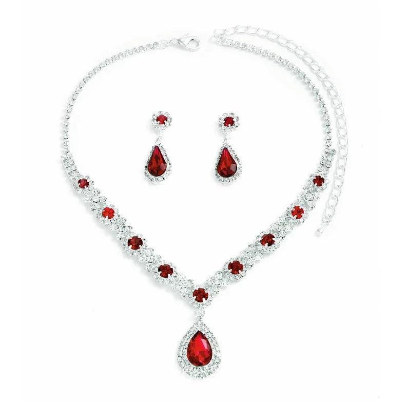 3 pieces of women's crystal droplet necklace with earrings set for wedding evening dress accessories TAVEN System LLC