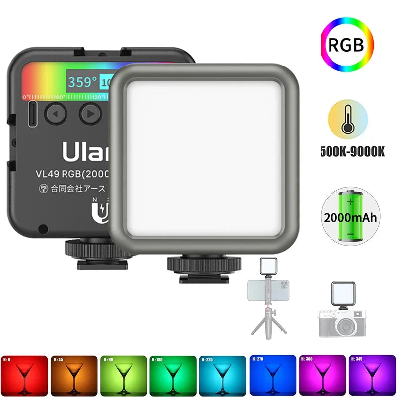 Ulanzi VL49 Full Color RGB LED Video Light 2500K-9000K 800LUX Magnetic Mini Fill 3 Cold Shoe 2000mAh Type-C Camera Light TAVEN System LLC