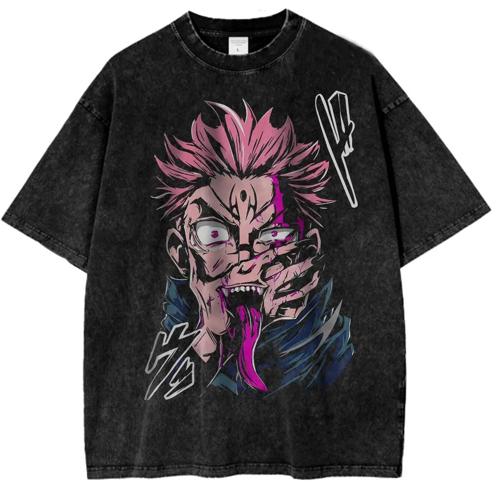 Anime Jujutsu Kaisen Sukuna Graphic Tee Men Vintage Washed T-Shirt TAVEN System LLC
