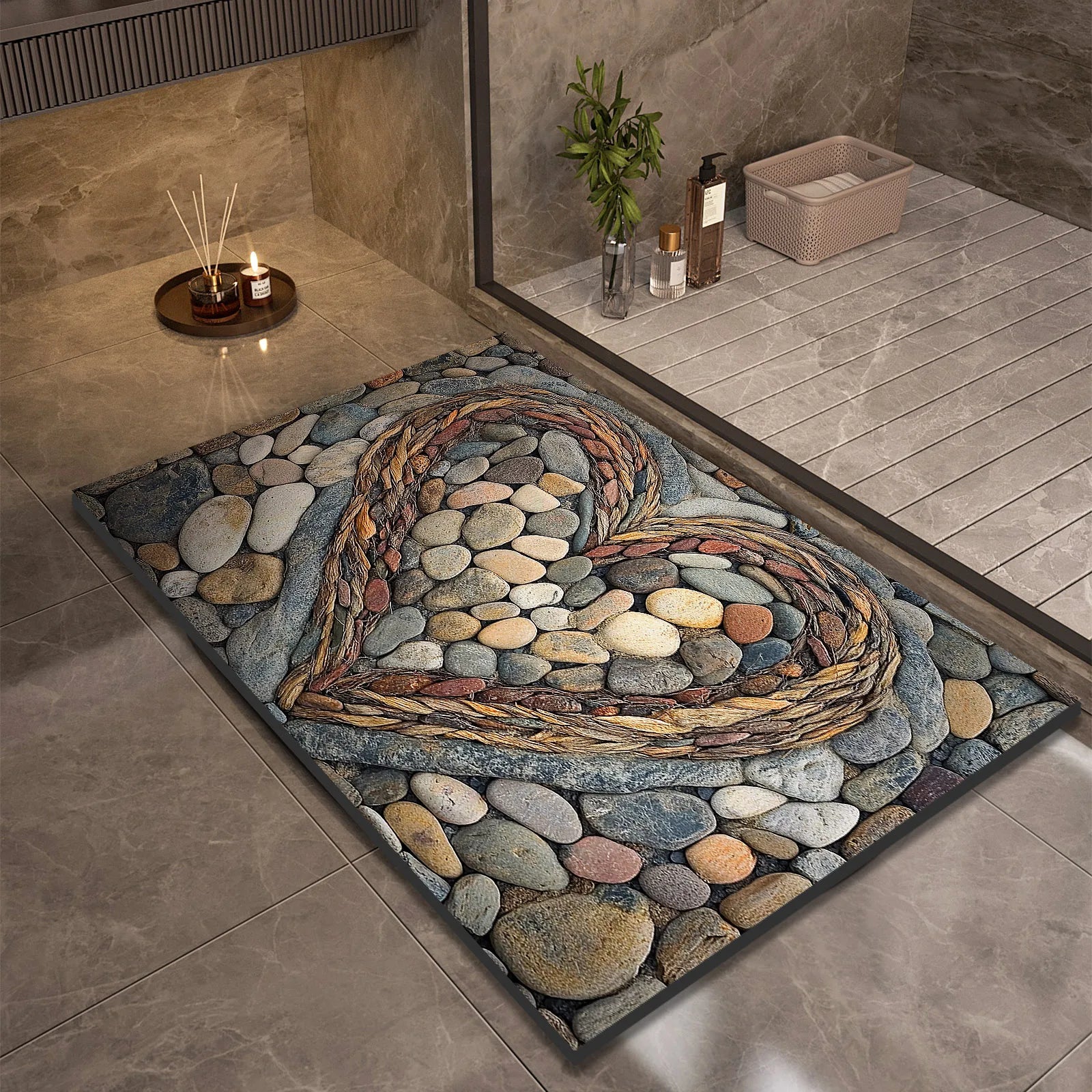 Stone Design Diatomite Bath Mat Bathroom Non-slip Shower Foot Mats Absorbent Quick Dry Toilet Rugs Carpet Doormat Washable TAVEN System LLC