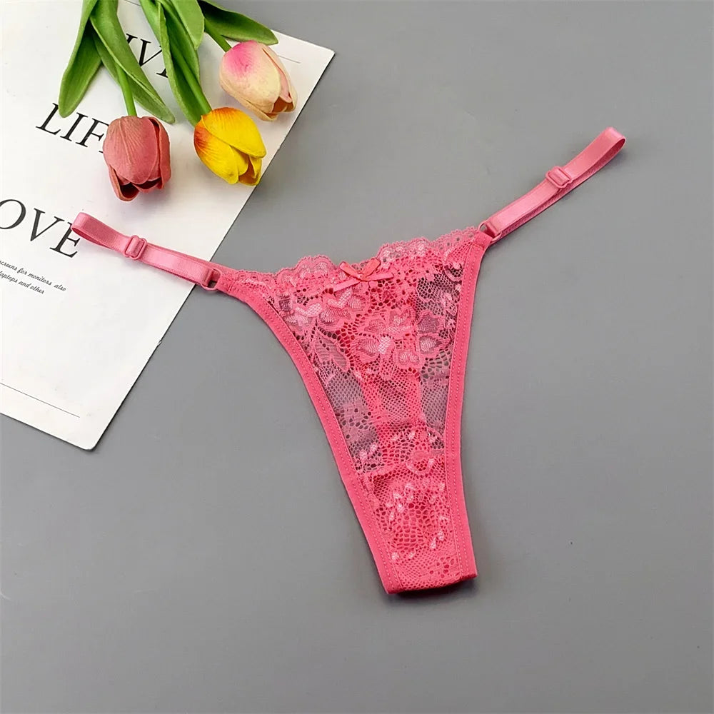 5PCS Free Shipping Seamless Women Thong Panties Adjust Belt Sexy Ice Silk G-string Lady Low Waist Lace Bikini T-back Plus Size TAVEN System LLC