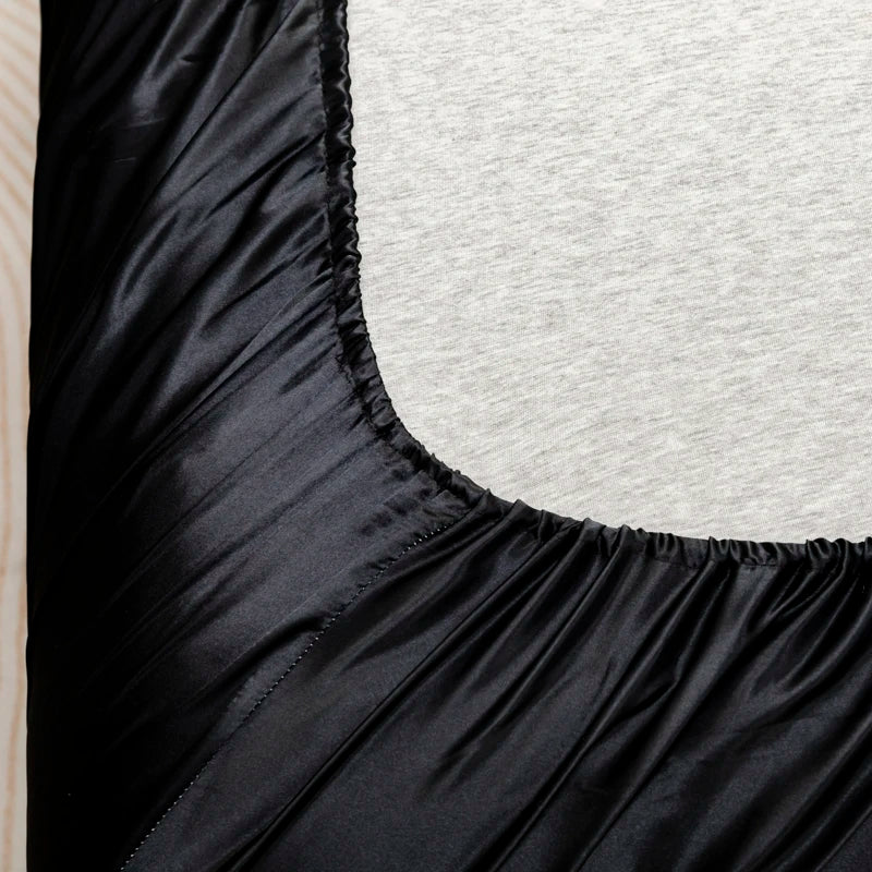 3Pcs Black Satin Fitted Sheet Solid Colour Twin Full Queen King Ice Silk Mattress Cover With Elastic Band Bed Sheet Pillowcases TAVEN System LLC