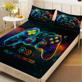 1pc Neon Cosmic Game Controller Print Fitted Sheet Deep Pocket Elastic Mattress Cover Single Double Queen King Bedroom Decor TAVEN System LLC