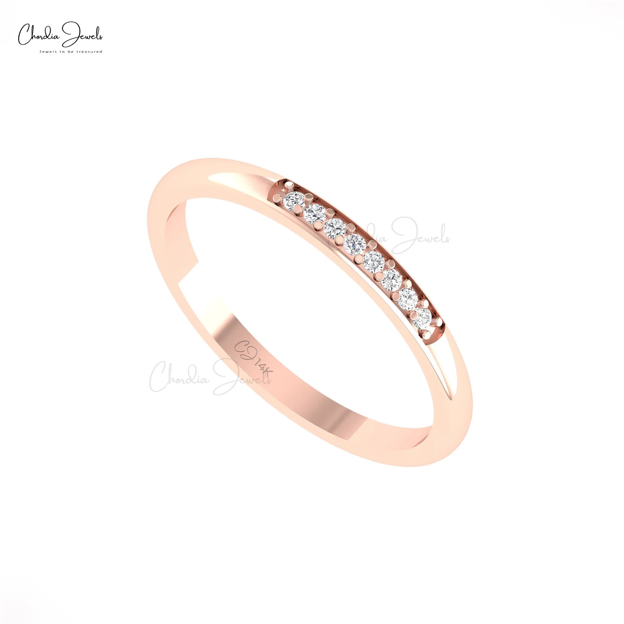 Trending Products 1.2mm Brilliant Cut I1-I2 Clarity White Diamond Eternity Band With 14k Solid Rose Gold Wedding Ring Jewelry TAVEN System LLC