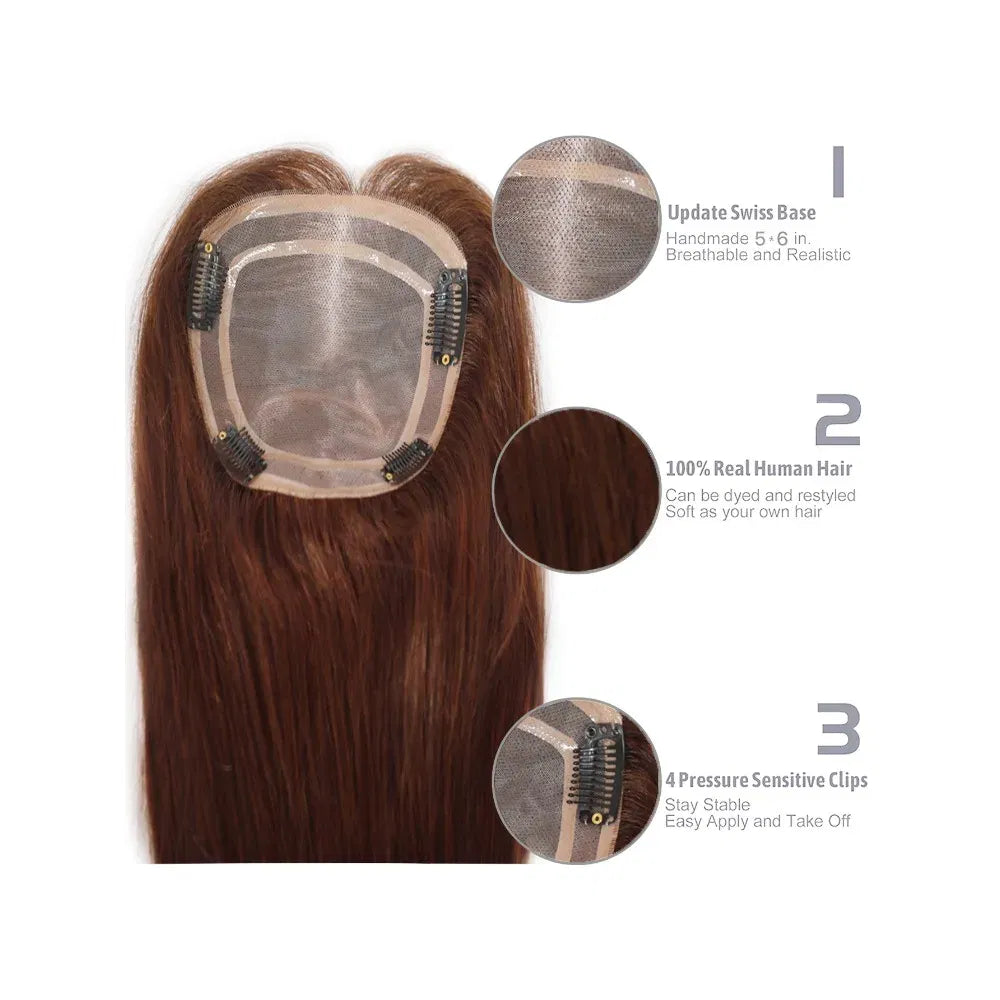 Toupee Color: 1820#, Toupee Size: 5x7, Toupee Design: free, Toupee Density: 120%, Length: 16 inches - 5.5X6inch Mono Base Brazilian Remy Human Hair Topper 12"-18" Double Pu Around Thick Invisible Mono Topper for Women Hairpieces Taven