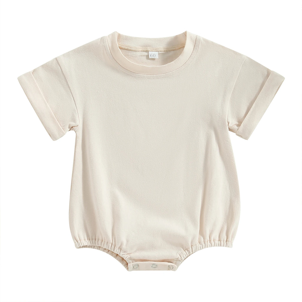 Baby Solid Color Short Sleeve Cotton Blend Romper Outfit