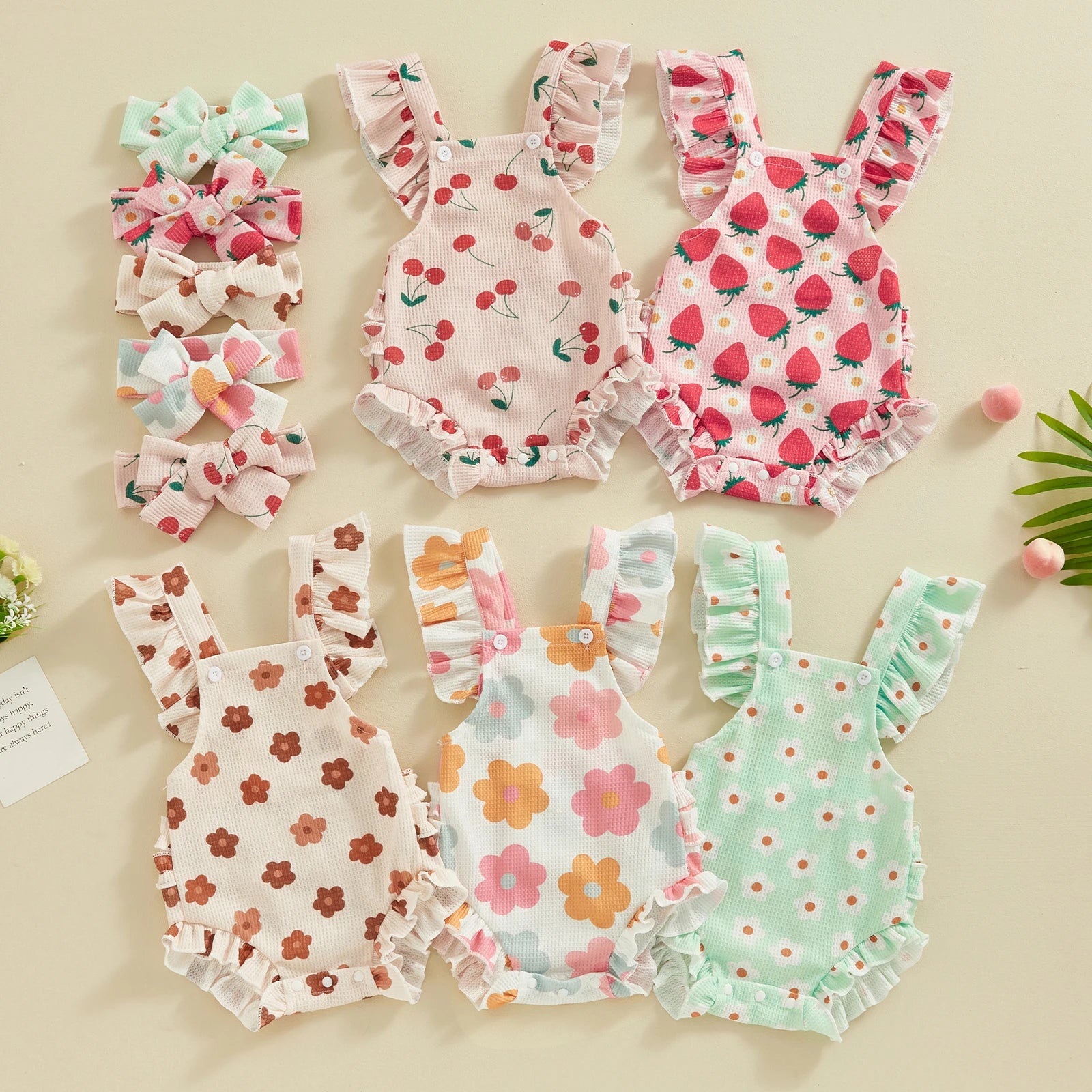 Baby Girl Floral Print Romper with Matching Headband Summer Set