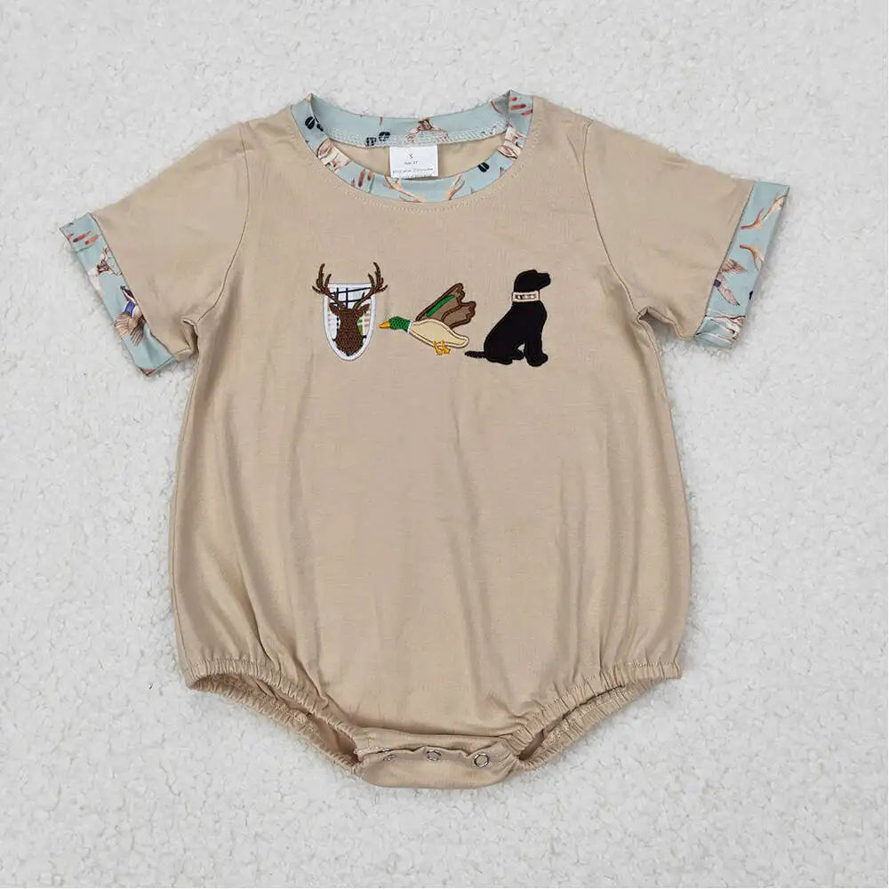 Baby Boy Hunting Deer Duck Dog Animal Print Summer Romper