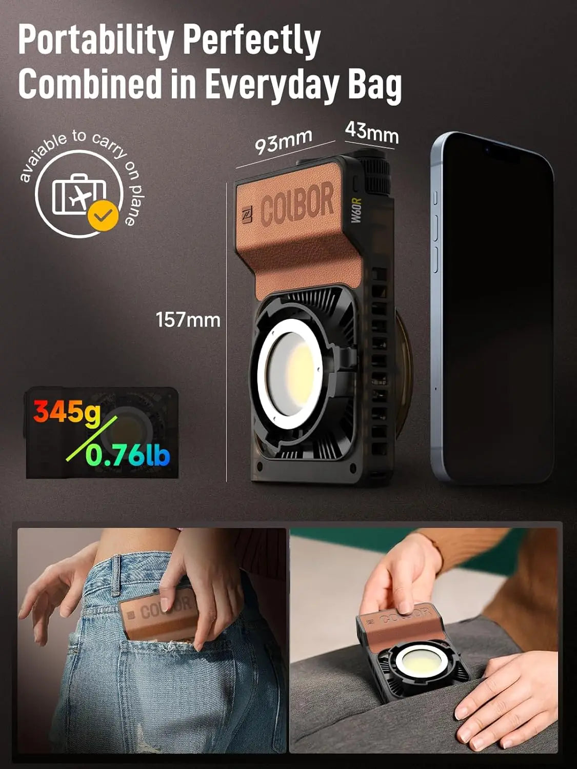 COLBOR W60 W60R W100 W100R 60W 100W COB LED Light Photography Lighting Handheld Portable Pocket Light for Outdoor Shooting SYNCO TAVEN System LLC