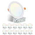 12-Piece Set of Shell-Less Led Ceiling Lights, Dimmable Recessed Downlights with Junction Box, 3000K-5000K Adjustable Color Temperature White Light TAVEN System LLC