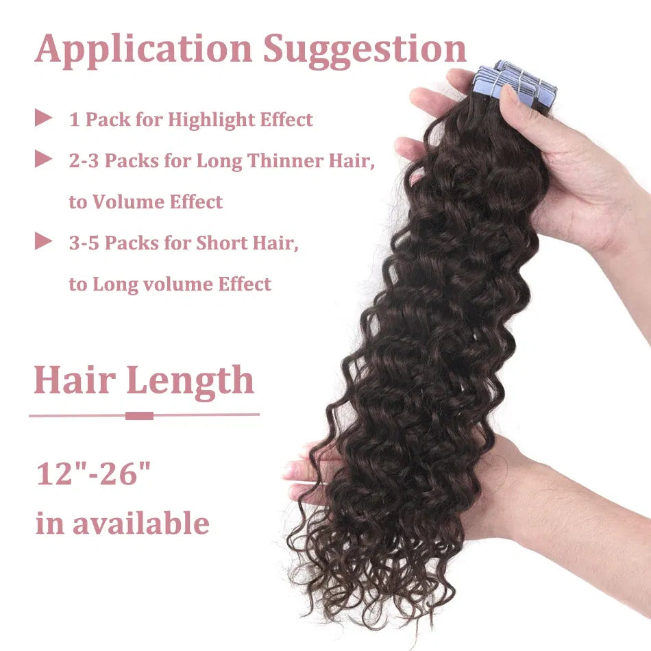 Color: P6/27, Length: 12 inches, Items per Package: 20 pcs - Water Wave Tape in Human Hair Extensions 2g/pcs Dark Brown Real Human Hair Adhesive Invisible Keratin Hair Extensions for Women Taven