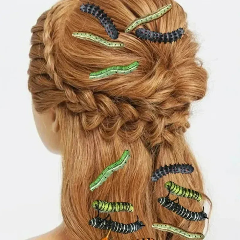 1/10pcs 3D Caterpillar Hair Clips Novelty Insect Hairpins Halloween Prank Toys Creepy Crawlers Headwears Cosplay Adults Party TAVEN System LLC