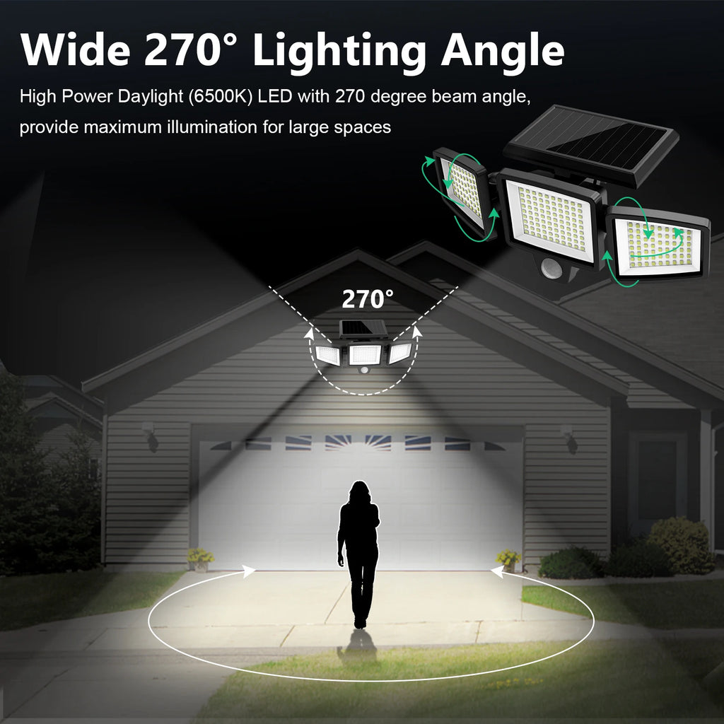 Solar 3 head motion sensor security light with 200 plus LED