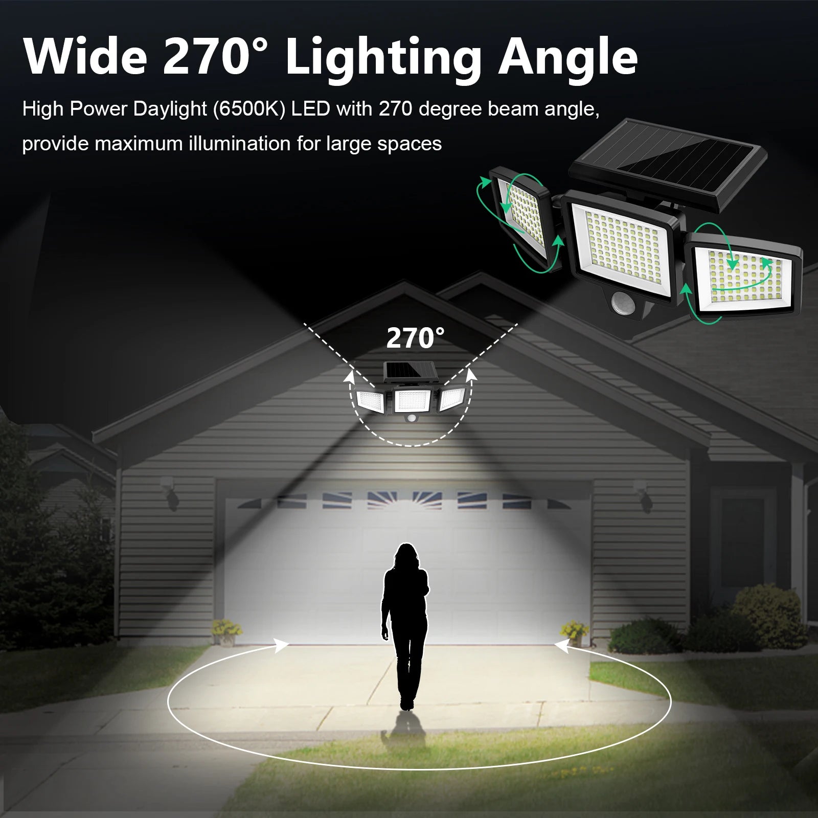 Solar 3 head motion sensor security light with 200 plus LED