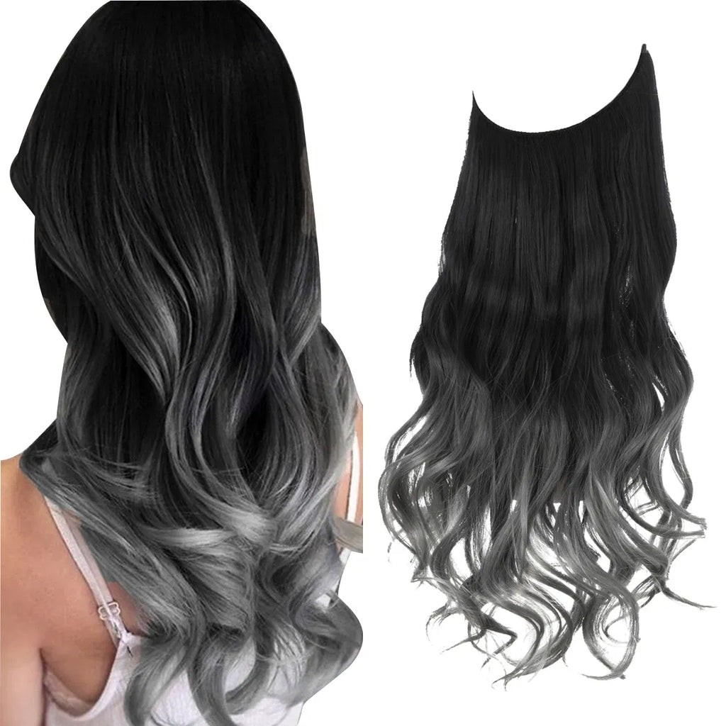 Color: 4/27HL, Stretched Length: 22INCHES - Synthetic No Clip Wave Hair Extensions Ombre Natural Black Blonde Pink One Piece False Hairpiece Fish Line Fake Hair Piece Taven