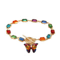 Multicolor Rectangle Rhinestone Butterfly OT Toggle Jewelry Set for Women, 14K Gold Plated Matching Choker Necklace Stackable Bracelet, Boho Colorful Summer Jewelry Gift for Festival Vacation Party TAVEN System LLC