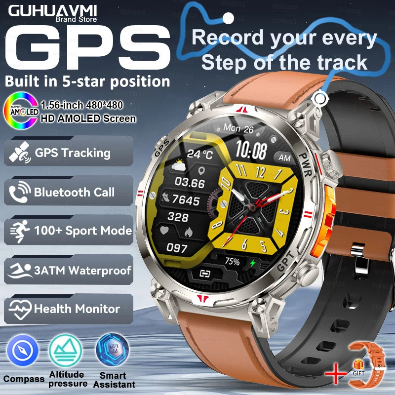 Smart Watches 1.56" AMOLED Screen GPS Fitness Tracking Compass 3ATM 650Mah Call 100+ Sports Smartwatch AI GPT For Android iOS - TAVEN System LLC