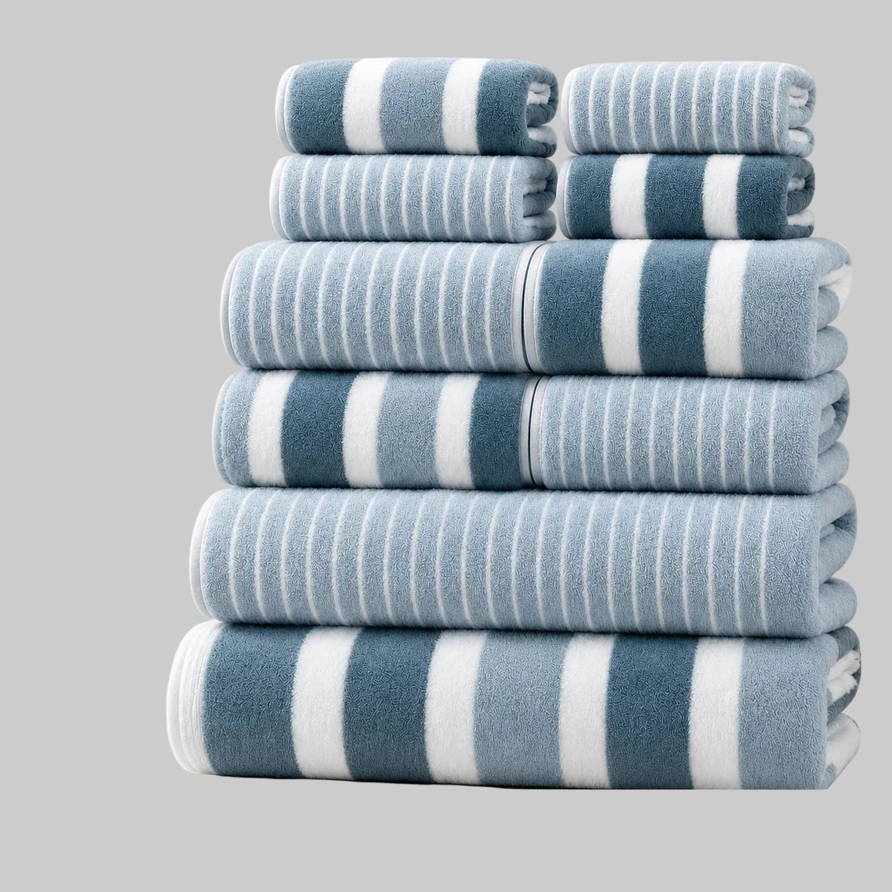 10-Piece Ultra Absorbent Towel Set, Lint-Free & Super Soft Two-Tone Striped Bath Towel Collection, Premium Microfiber Bathroom Towel Set Includes 2 Bath Towels, 4 Face Towels & 4 Hand Towels, Suitable for Bathroom, Spa & Hote TAVEN System LLC