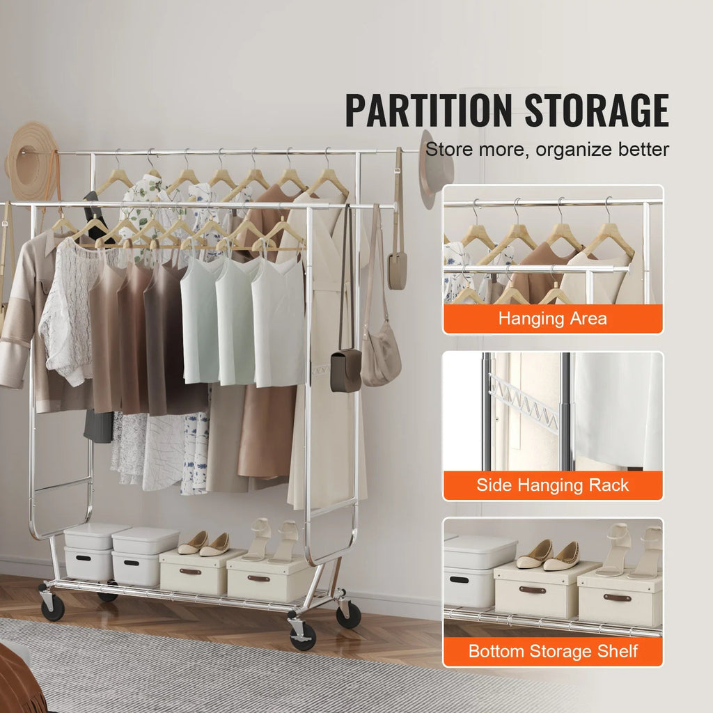 SucceBuy Heavy Duty Adjustable Rolling Garment Rack with Shelf TAVEN System LLC