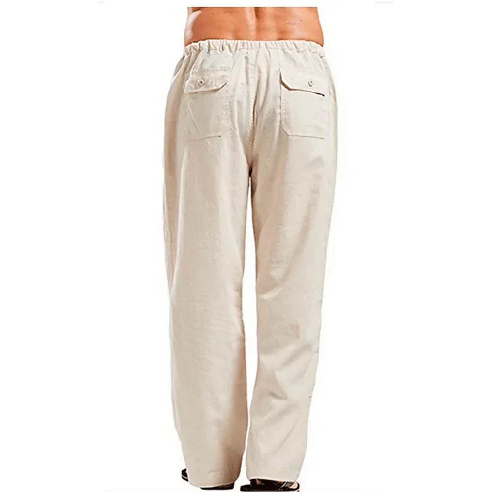 Men's Cotton Linen Pants Summer Solid Color Breathable Linen Trousers Male Casual Elastic Waist Fitness Pants TAVEN System LLC