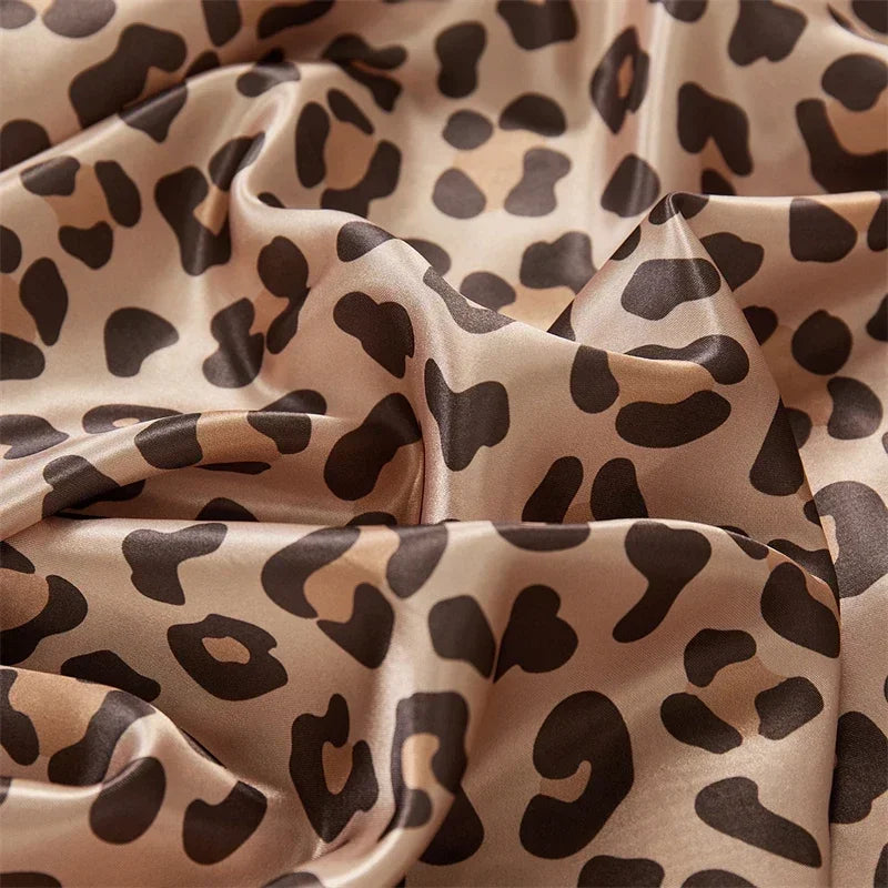 New Satin Fabric Leopard Print Bed Sheet Set Queen High-end Fitted Sheet Flat Sheet Pillowcase Bed Set King Size Bedsheet Sets TAVEN System LLC