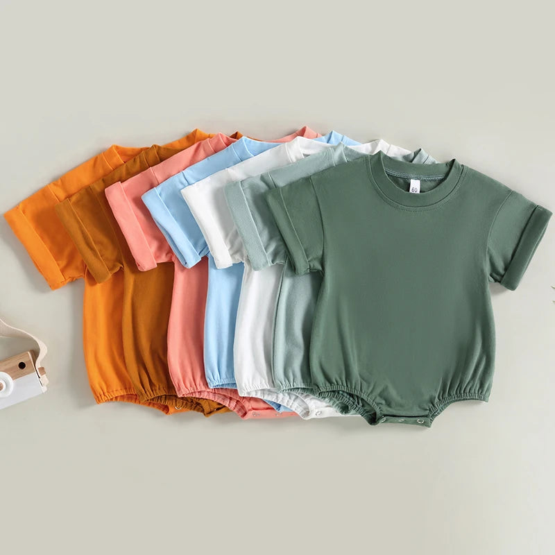 Baby Solid Color Short Sleeve Cotton Blend Romper Outfit