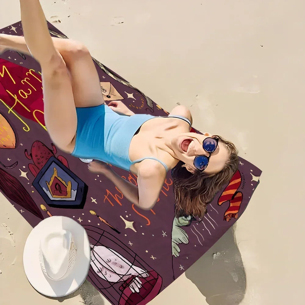 Boys-potter-Harries Logo Beach Towel Cartoon Cute Summer Large Bath Pool Beach Towel Microfiber Absorbent for Swimming Travel TAVEN System LLC