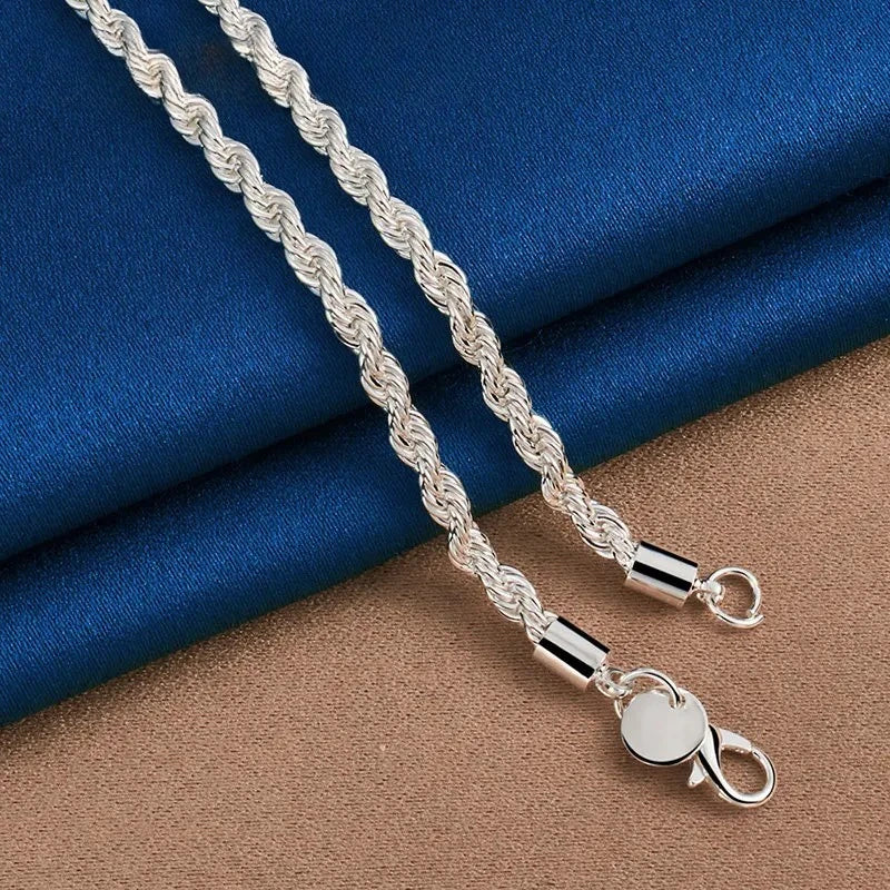 Charm 925 sterling silver Accessories Men 4MM 40-60cm 2PCS Rope Chain Necklace Bracelet Women Fashion Wedding Gift Jewelry TAVEN System LLC