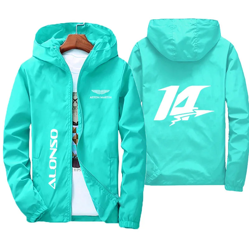 Aston Martin Racing Hooded Windbreaker Jacket Men Casual Zipper Coat