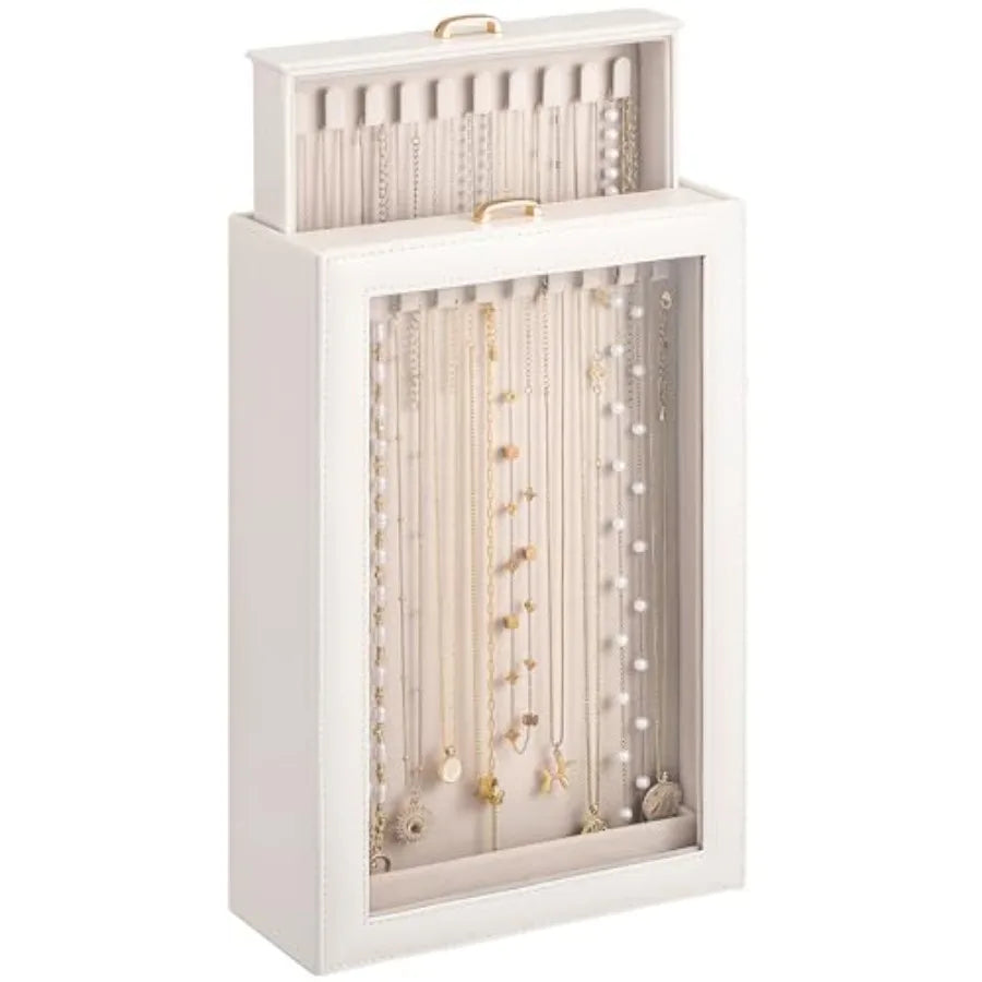 Necklace Organizer Box, Jewelry Storage Box with Clear Window for Necklaces Bracelets, Tangle-Free Necklace Display Case for Wo TAVEN System LLC