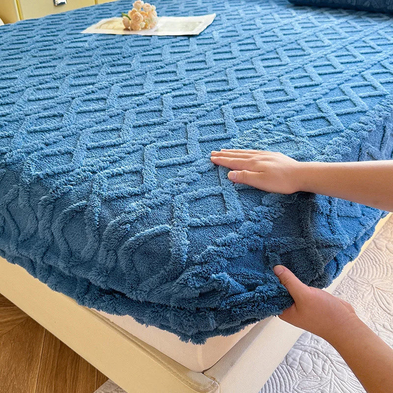 1pc Winter Warm Bed Sheet with Elastic Band Single/Queen/King Mattress Cover Thick Coral Fleece Fluffy Fitted Bed Sheets for Bed TAVEN System LLC