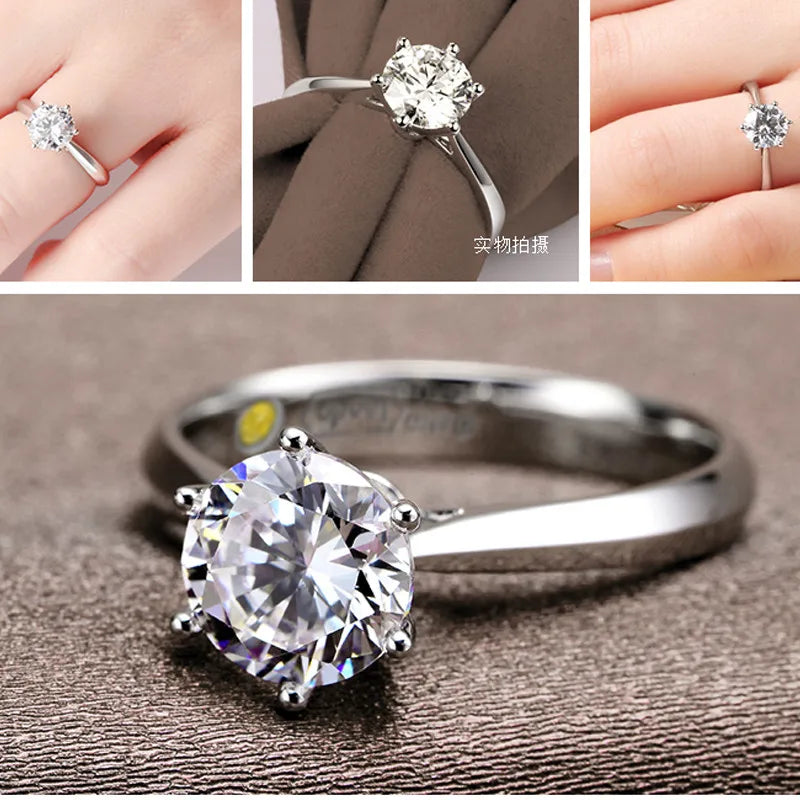 Fine Wedding Rings for Men Women Gift S925 Sterling Silver Color Austrian Crystal Engagement Proposal Ring Jewelry Bague Femme - TAVEN System LLC