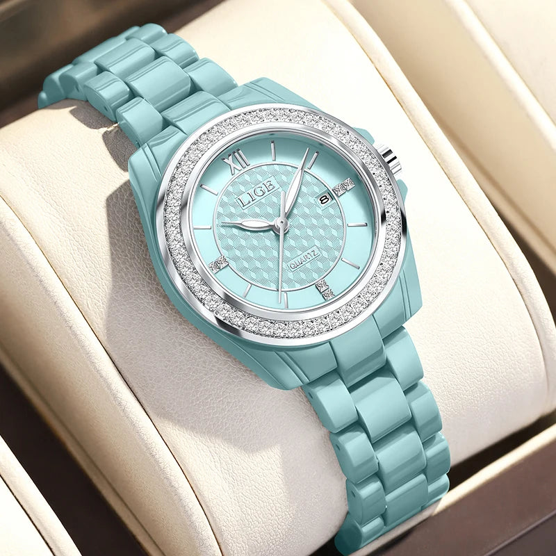 LIGE New Pink Watch Women Watches Top Brand Luxury Ceramic Watch Women Fashion Sport Waterproof Quartz Watch Female Montre Femme - TAVEN System LLC