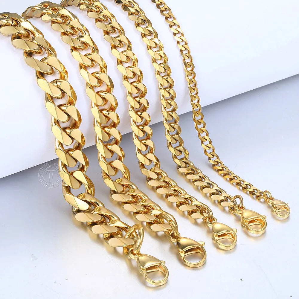 3-11MM Gold Color Stainless Steel Bracelets For Men Women Unisex Curb Cuban Link Chain Simple Wrist Jewelry Gifts TAVEN System LLC