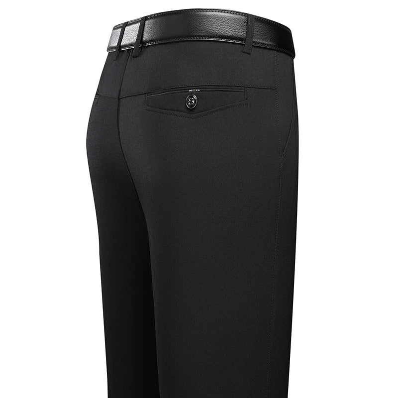 Mens Trousers Business Casual Pants Summer Autumn Dress Straight Pants Elastic Black Grey Loose Formal Pants - TAVEN System LLC
