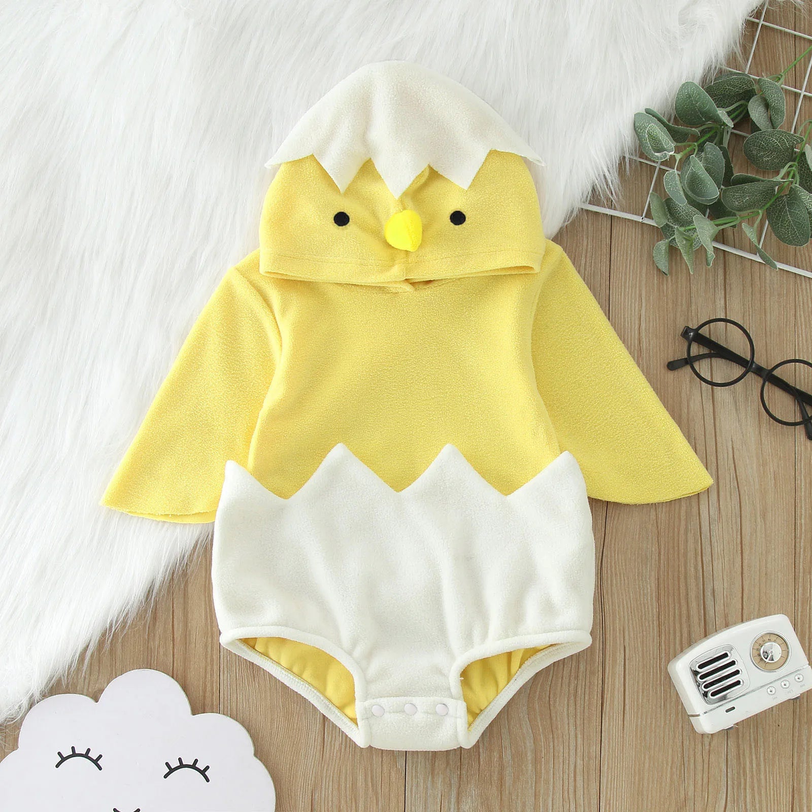 Baby Chicken Hooded Fleece Romper Cute Animal Costume Outfit