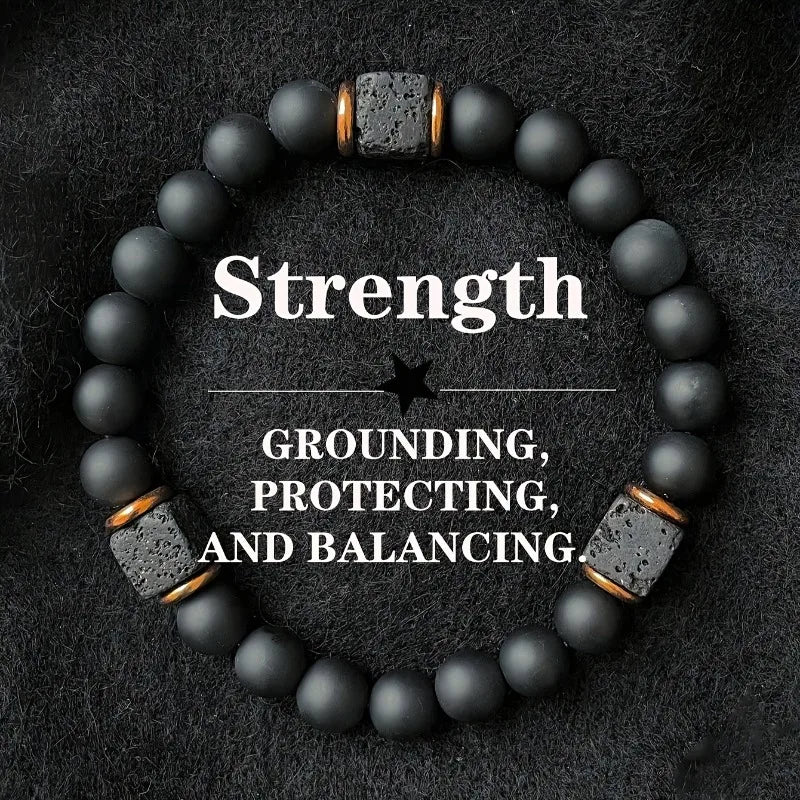 1pc Men's Volcanic Stone Bracelet with Square Black Agate, Fashionable Jewelry Suitable for Modern Gentlemen Magnetic Therapy TAVEN System LLC