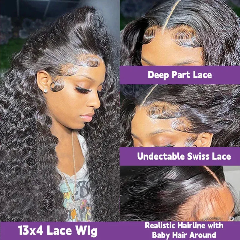 Color: #10, Ships From: CHINA, Stretched Length: 22INCHES, Density: 180% - Curly Human Hair Wigs For Women Water Wave Lace Front Wig 13x4 13x6 Lace Frontal Deep Wave Wig 100% Human Hair Hd Lace Wigs Taven