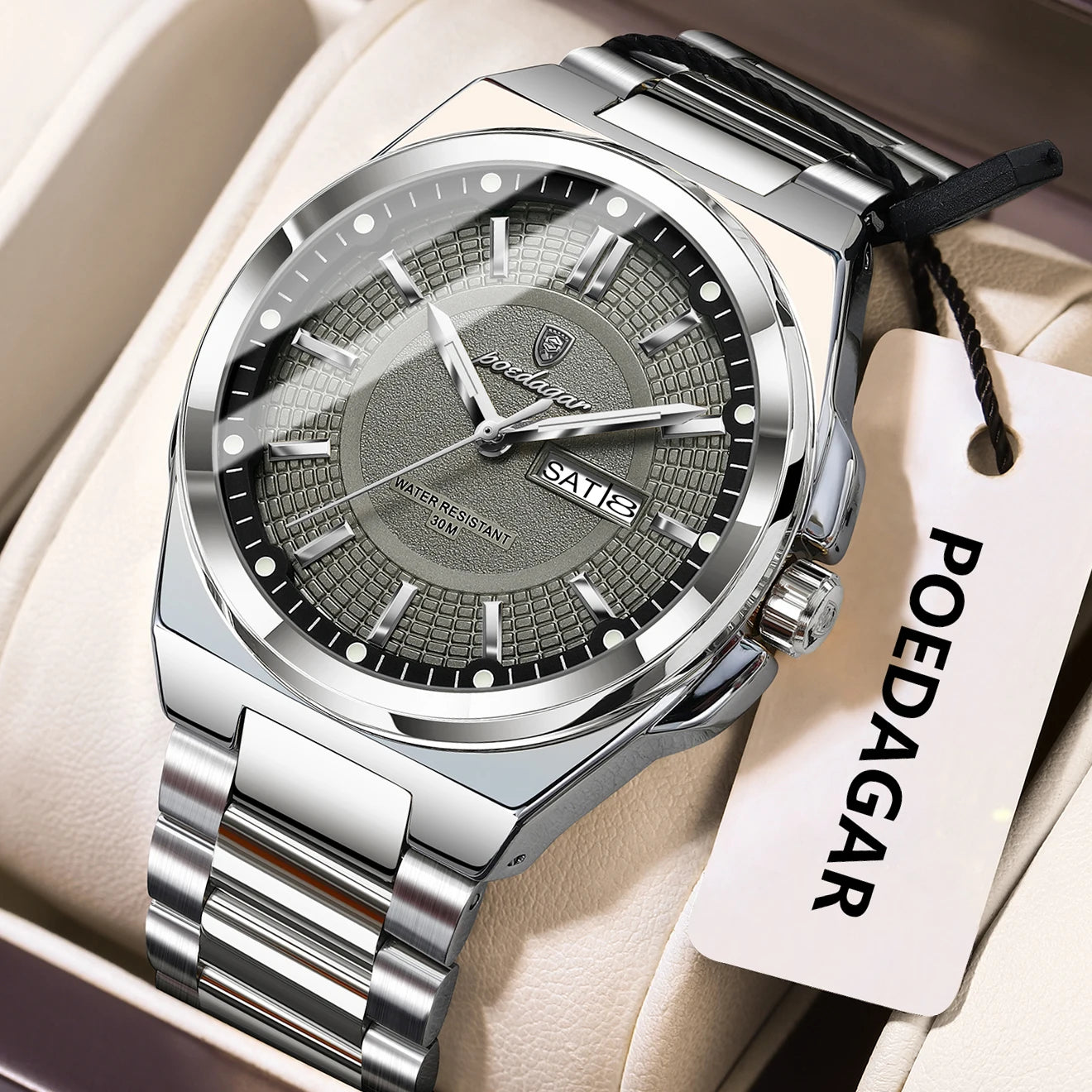 POEDAGAR Top Original Men's Watches Stainless Steel Waterproof Luminous Man Watch Date Week Classic Trendy Quartz Men Wristwatch - TAVEN System LLC