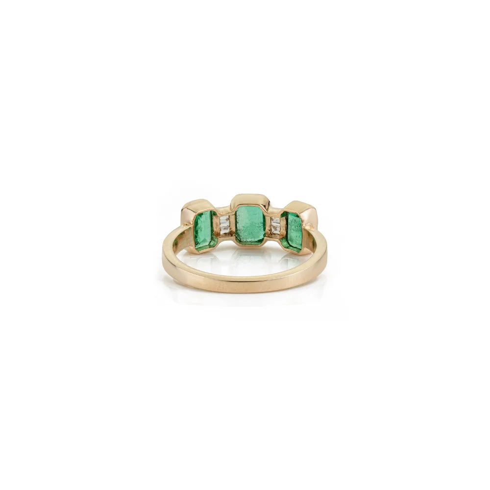 Best Trending Products 14K Real Yellow Gold Natural Emerald & Diamond Stacking Three Stone Ring Factory Wholesale Price Jewelry TAVEN System LLC