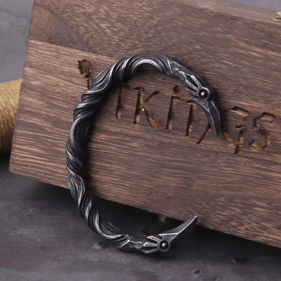 Stainless Steel Nordic Viking Norse Raven Bracelet Men Wristband Cuff Bracelets with viking wooden box TAVEN System LLC
