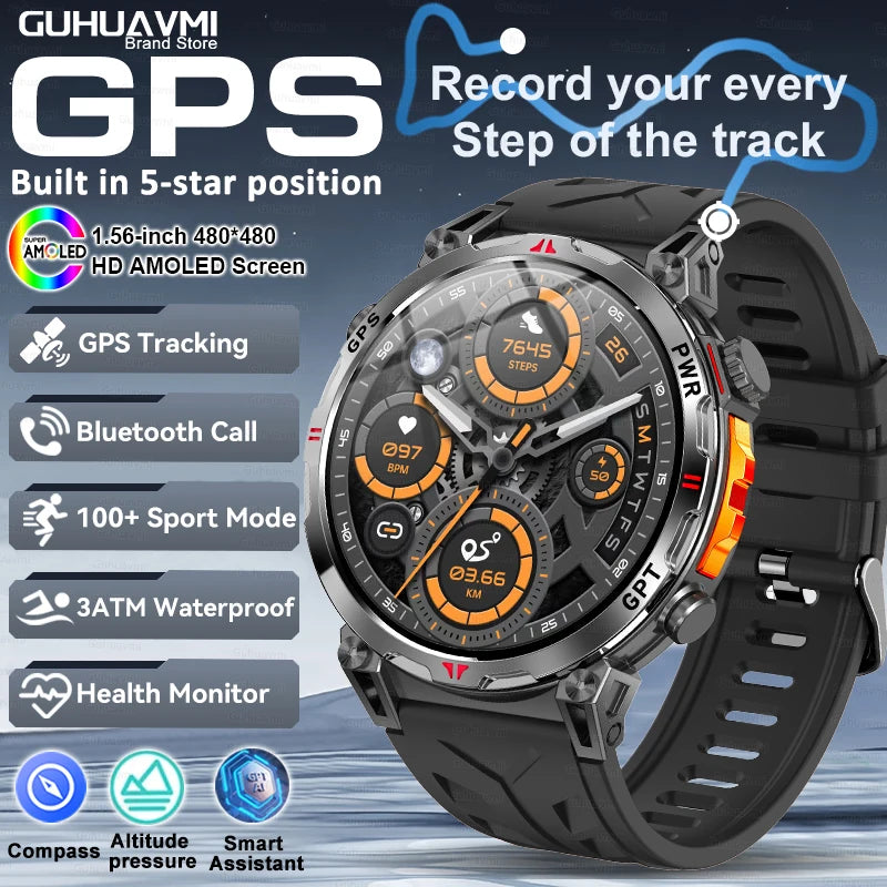 Smart Watches 1.56" AMOLED Screen GPS Fitness Tracking Compass 3ATM 650Mah Call 100+ Sports Smartwatch AI GPT For Android iOS - TAVEN System LLC
