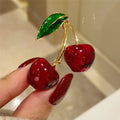 Fashion Crystal Dark Red Cherry Brooches For Women Clothing Cute Alloy Crystal Fruit Enamel Pins Party Jewelry Gifts TAVEN System LLC
