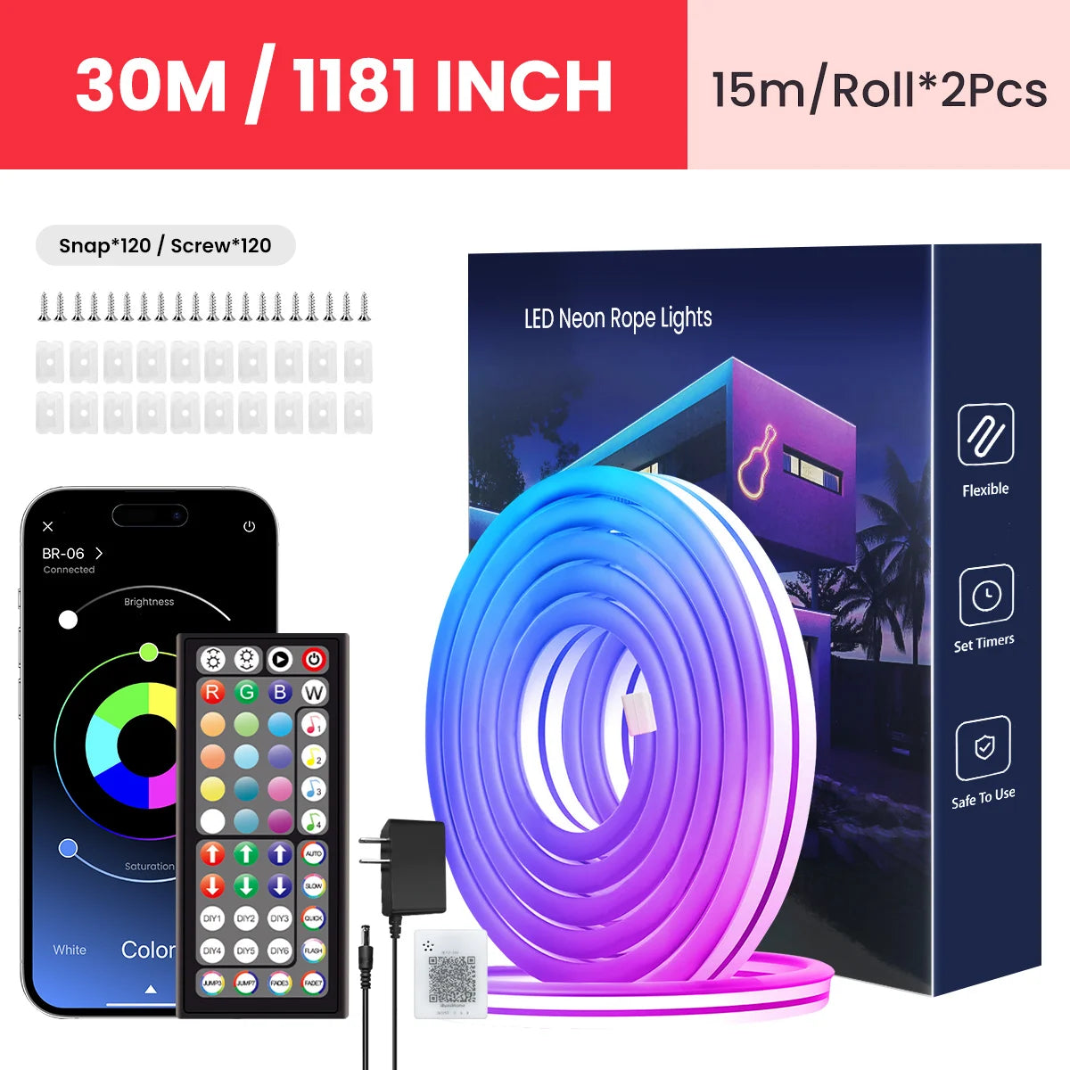 Neon LED Rope Lights,  LED Lights For Bedroom Flexible LED Light Strip With Remote And APP Control RGB Lighting Strip TAVEN System LLC