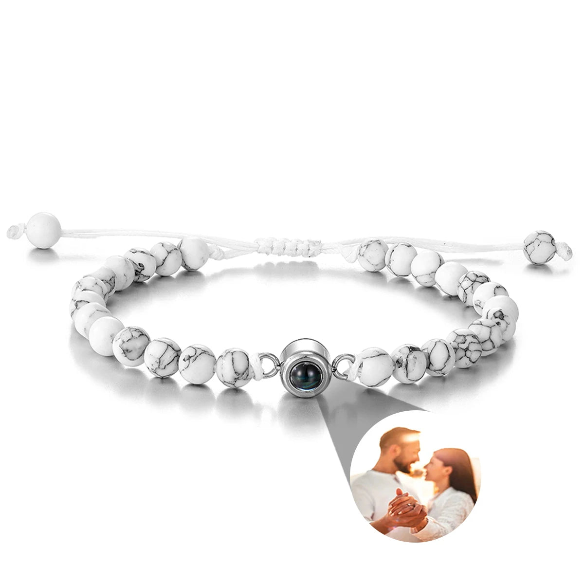 Custom Natural Stone Bracelet Personalized Photo Projection Bracelet Custom Stainless Steel Projection Bracelets Memory Jewelry TAVEN System LLC