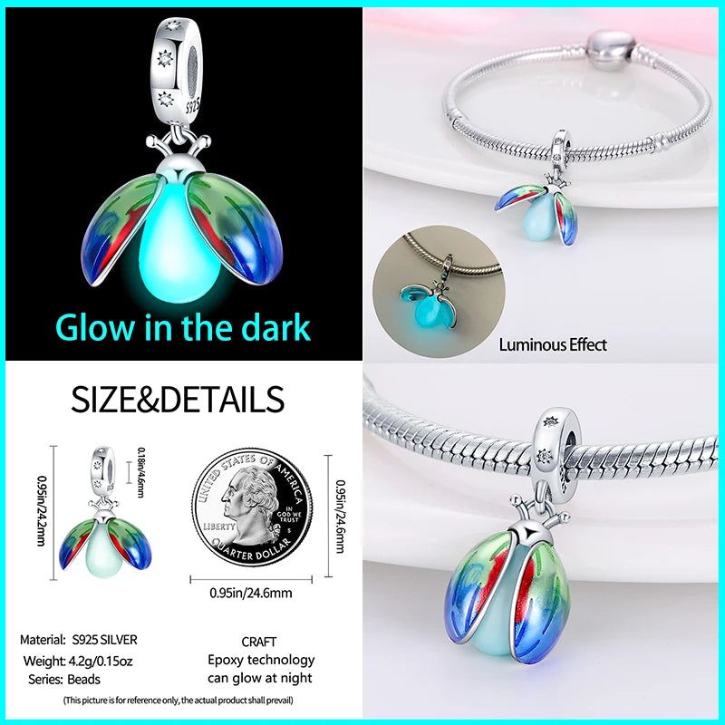 Hot Sale 925 Silver Glow in the dark Firefly Honeybee Star Charms Beads Fit Qikaola 925 Original Bracelets Fine DIY Jewelry Gift TAVEN System LLC