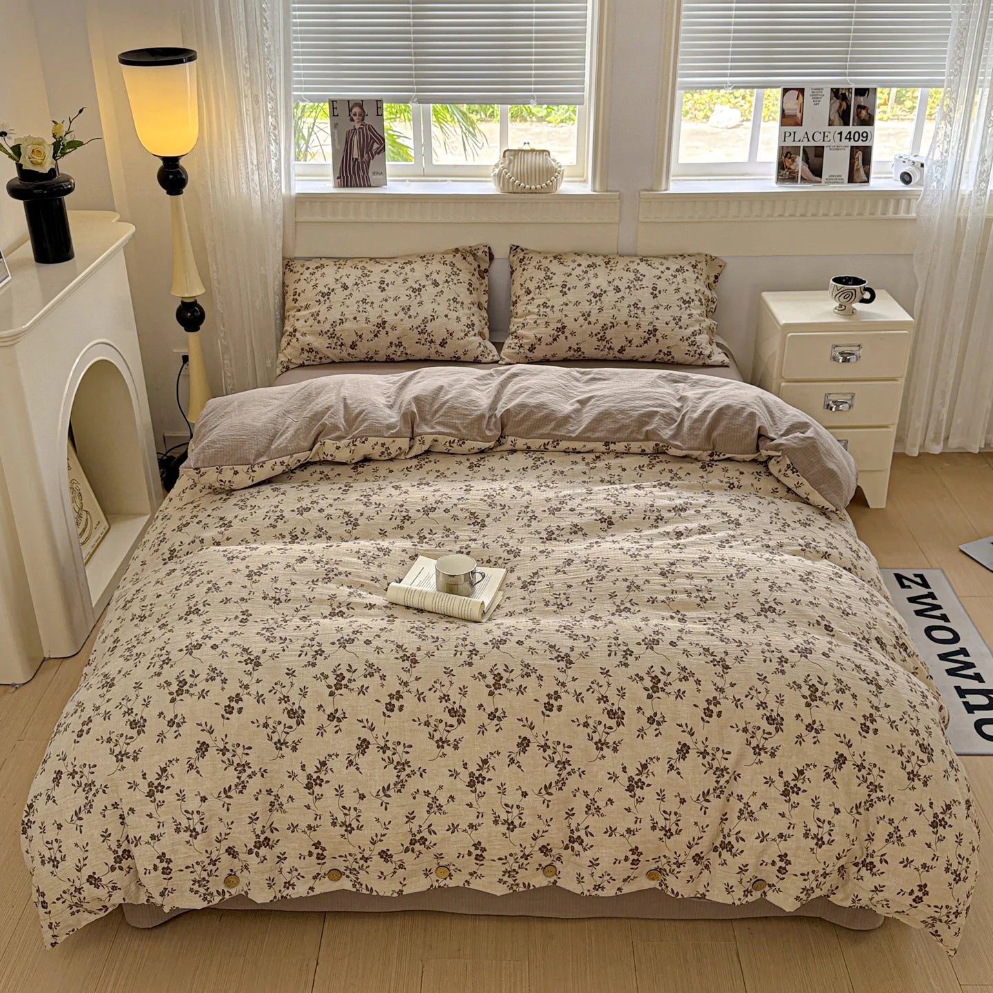 3pcs Vintage Floral Duvet Cover Set with 2 Pillowcases Soft Queen Size Bedding Set With Buttons For Girls Bedroom Decor TAVEN System LLC
